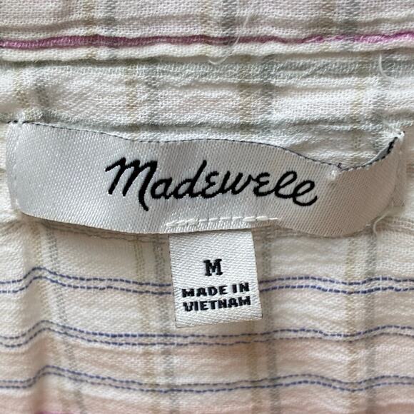 Madewell Lakeline Top Plaid Popover V Neck Shirt Cotton Pastel White Size Medium - Picture 9 of 10